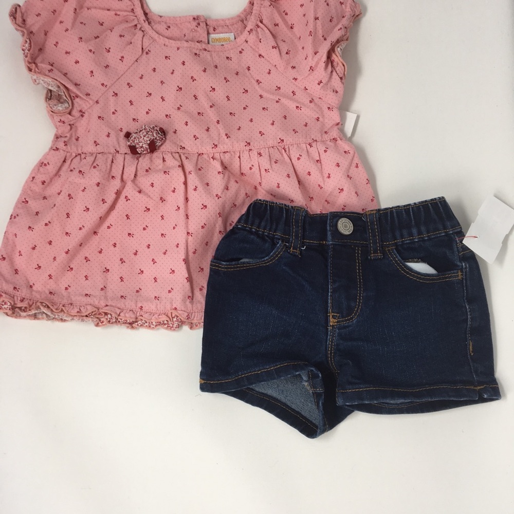 Gymboree pink polo & Gap blue denim shorts